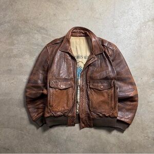 MIRAGE 80’s Distressed Brown Leather Bomber Jacket